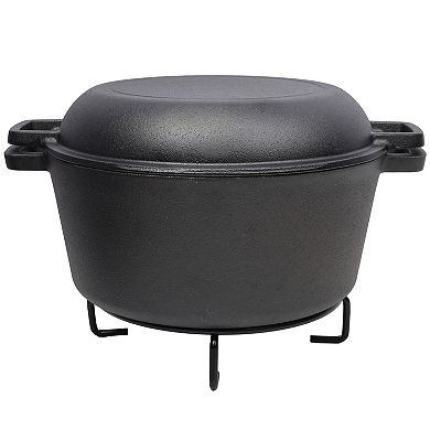 2 in 1 Pre-Seasoned Cast Iron Dutch Oven With Dual Handles and 5 Quart