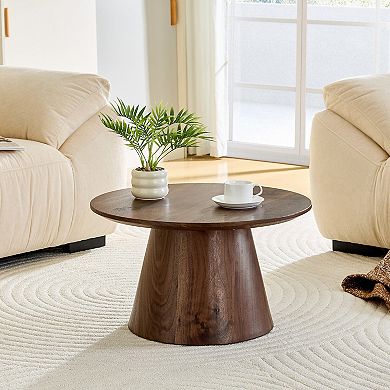 23.6" Diameter Natural wood grain round coffee table, leisure table, snack table