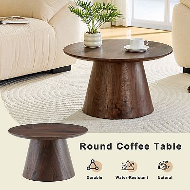 23.6" Diameter Natural wood grain round coffee table, leisure table, snack table