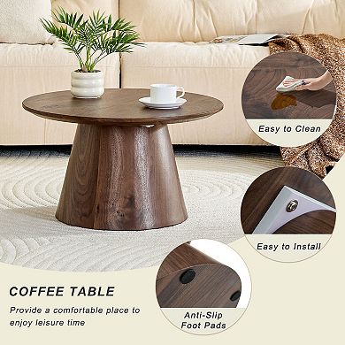 23.6" Diameter Natural wood grain round coffee table, leisure table, snack table