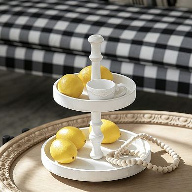 Double-layer circular wooden trays, fruit platters for the living room and kitchen