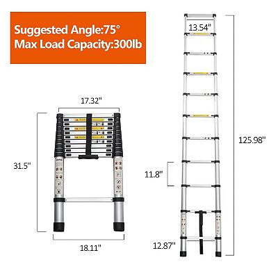Tool, telescopic ladder 10.5FT, aluminum alloy folding ladder, load-bearing capacity 300 pounds