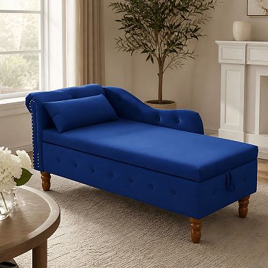 Lufeiya Velvet Chaise Lounge Chair with Storage, Rolled Arm Upholstered Sleeper Sofa with Pillow