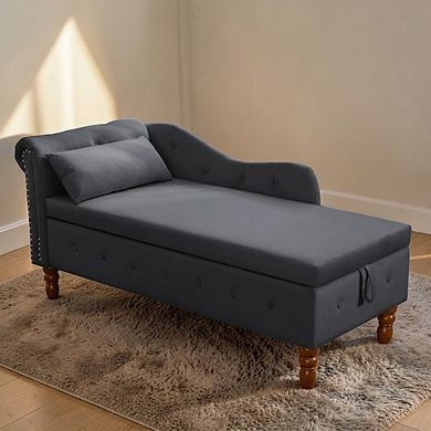 Lufeiya Velvet Chaise Lounge Chair with Storage, Rolled Arm Upholstered Sleeper Sofa with Pillow