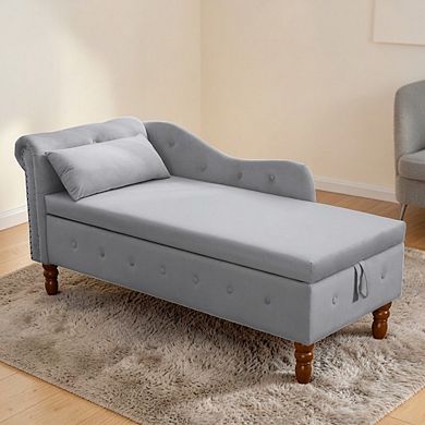 Lufeiya Velvet Chaise Lounge Chair with Storage, Rolled Arm Upholstered Sleeper Sofa with Pillow