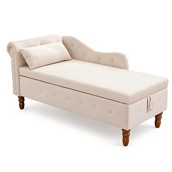 Lufeiya Velvet Chaise Lounge Chair with Storage, Rolled Arm Upholstered Sleeper Sofa with Pillow