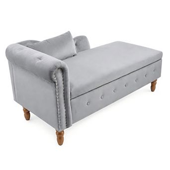 Lufeiya Velvet Chaise Lounge Chair with Storage, Rolled Arm Upholstered Sleeper Sofa with Pillow