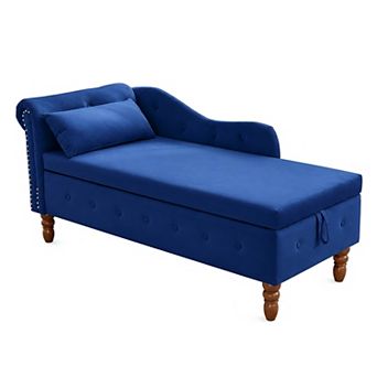 Lufeiya Velvet Chaise Lounge Chair with Storage, Rolled Arm Upholstered Sleeper Sofa with Pillow