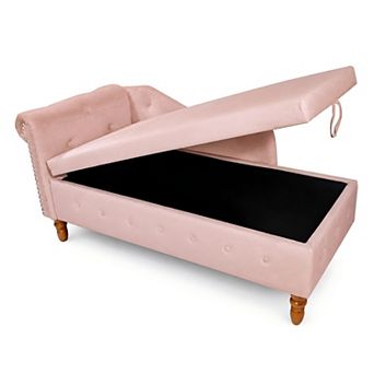 Lufeiya Velvet Chaise Lounge Chair with Storage, Rolled Arm Upholstered Sleeper Sofa with Pillow