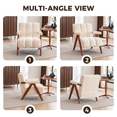 Lufeiya Modern Accent Chair, Chenille Upholstered Lounge Armchair with Solid Oak Wood Frame