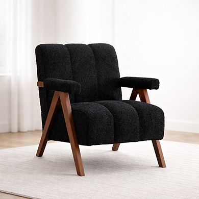 Lufeiya Modern Accent Chair, Chenille Upholstered Lounge Armchair with Solid Oak Wood Frame