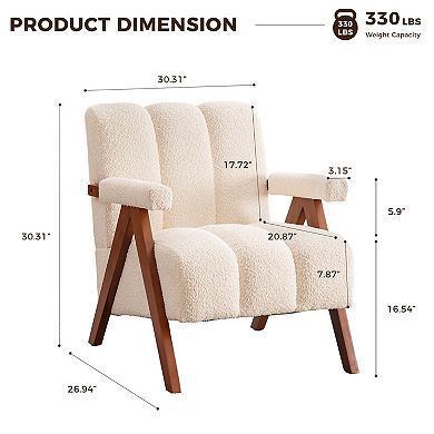 Lufeiya Modern Accent Chair, Chenille Upholstered Lounge Armchair with Solid Oak Wood Frame