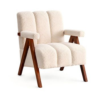Lufeiya Modern Accent Chair, Chenille Upholstered Lounge Armchair with Solid Oak Wood Frame