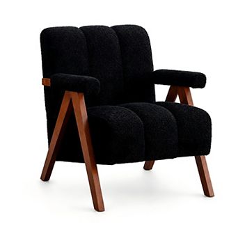 Lufeiya Modern Accent Chair, Chenille Upholstered Lounge Armchair with Solid Oak Wood Frame