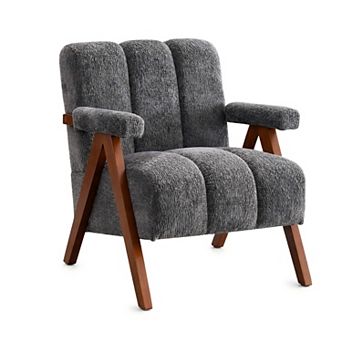 Lufeiya Modern Accent Chair, Chenille Upholstered Lounge Armchair with Solid Oak Wood Frame