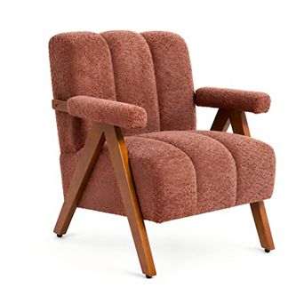 Lufeiya Modern Accent Chair, Chenille Upholstered Lounge Armchair with Solid Oak Wood Frame