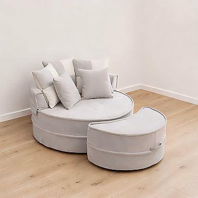 Lufeiya Oversized Accent Chair with Ottoman, Chenille Upholstered Lounge Chair with 5 Pillows
