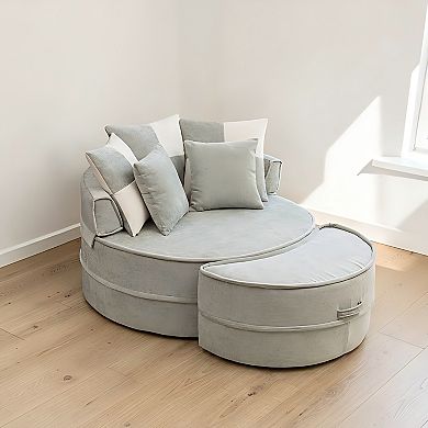 Lufeiya Oversized Accent Chair with Ottoman, Chenille Upholstered Lounge Chair with 5 Pillows