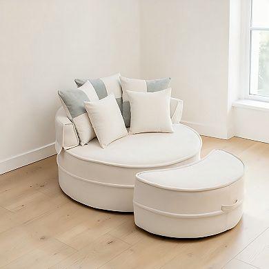 Lufeiya Oversized Accent Chair with Ottoman, Chenille Upholstered Lounge Chair with 5 Pillows