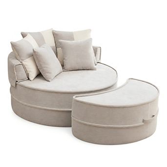 Lufeiya Oversized Accent Chair with Ottoman, Chenille Upholstered Lounge Chair with 5 Pillows