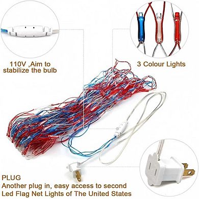 American Flag Lights with 420 Super Bright LED, Waterproof outdoor string lights