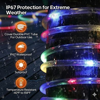 66FT 200LED 1800mAh Solar Rope Lights Outdoor, Waterproof with 8 Modes