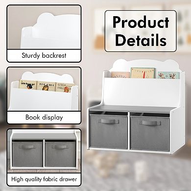 Lufeiya Kids Bookshelf with Storage Bins, Book Display Shelf & Toy Organizer for Toddlers