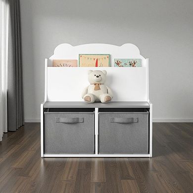 Lufeiya Kids Bookshelf with Storage Bins, Book Display Shelf & Toy Organizer for Toddlers