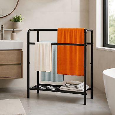 Lufeiya 3 Tier Freestanding Metal Towel Rack with Mesh Shelf, Space Saving