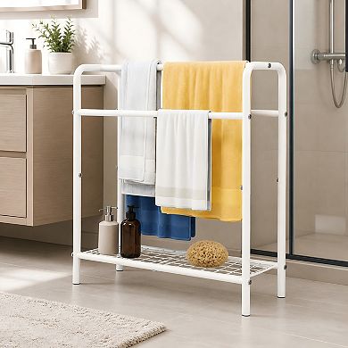 Lufeiya 3 Tier Freestanding Metal Towel Rack with Mesh Shelf, Space Saving