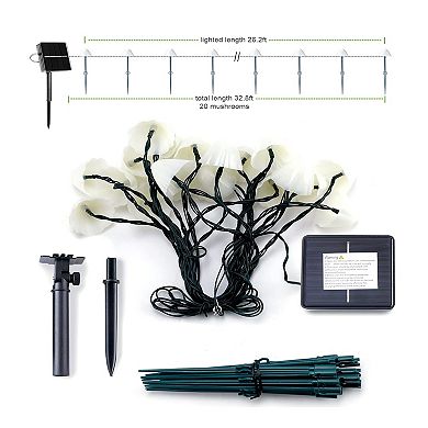 Solar Mushroom Garden Lights for Outside, 20 LED 32.8FT with 8 Lighting Modes