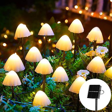 Solar Mushroom Garden Lights for Outside, 20 LED 32.8FT with 8 Lighting Modes