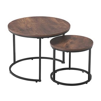 Lufeiya Nesting Set of 2 Round Coffee Table, 23.6" MDF Top with Metal Frame, Space Saving
