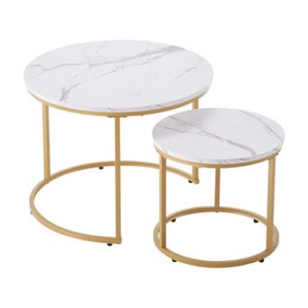 Lufeiya Nesting Set of 2 Round Coffee Table, 23.6" MDF Top with Metal Frame, Space Saving