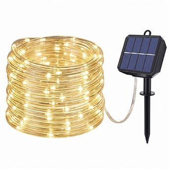 Solar Rope Lights 66ft 200LED, 8 Modes Waterproof Outdoor Solar String Lights Warm White