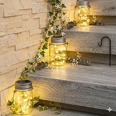 6 Pack LED Hanging Mason Jar Solar Lights Outdoor Waterproof Garden Decor