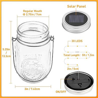 6 Pack LED Hanging Mason Jar Solar Lights Outdoor Waterproof Garden Decor
