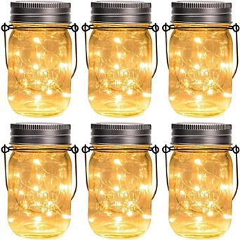 6 Pack LED Hanging Mason Jar Solar Lights Outdoor Waterproof Garden Decor