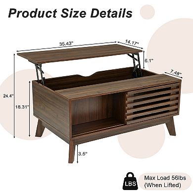 Lufeiya 35.4" Lift Top Coffee Table with Hidden Storage, Hydraulic Lift