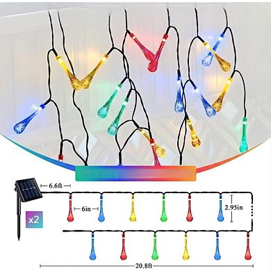 2 Pack Solar String Lights Outdoor Waterproof, 60 LED Teardrop Water Drop Lights
