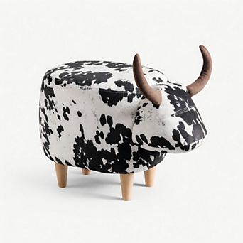Heybly Animal Ottoman Footstool, Velvet Accent Stool with Birch Wood Legs for Living Room
