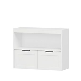 Heybly Kids Toy Storage Organizer Cabinet with 2 Drawers and Open Shelves, Book Organizer