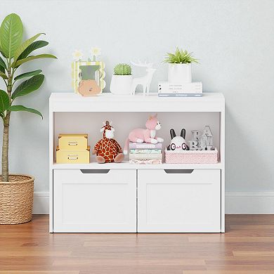 Heybly Kids Toy Storage Organizer Cabinet with 2 Drawers and Open Shelves, Book Organizer