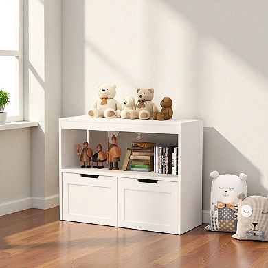 Heybly Kids Toy Storage Organizer Cabinet with 2 Drawers and Open Shelves, Book Organizer