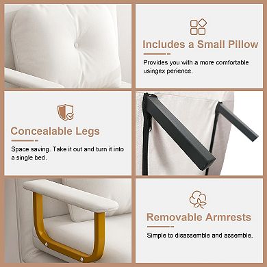 Heybly 3-in-1 Convertible Folding Sofa Bed with 5-Position Adjustable Backrest & Pillow