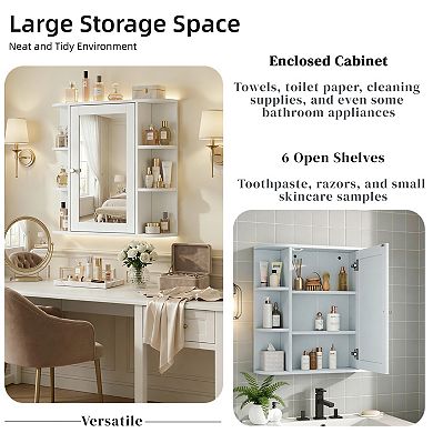 Heybly Bathroom Wall Mounted Mirror Cabinet with Storage Shelves, MDF Medicine Cabinet