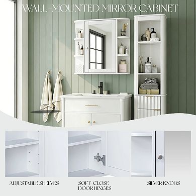 Heybly Bathroom Wall Mounted Mirror Cabinet with Storage Shelves, MDF Medicine Cabinet