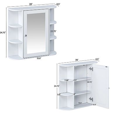 Heybly Bathroom Wall Mounted Mirror Cabinet with Storage Shelves, MDF Medicine Cabinet