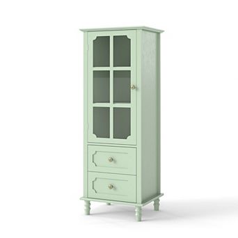 Heybly Minimalist Kitchen Pantry Cabinet with Glass Doors and Double Drawer