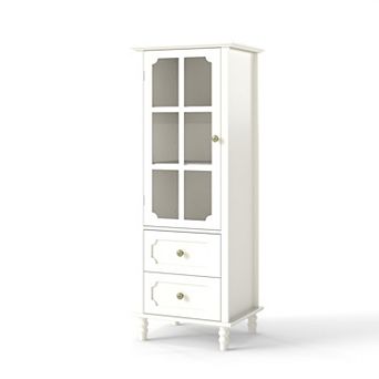 Heybly Minimalist Kitchen Pantry Cabinet with Glass Doors and Double Drawer